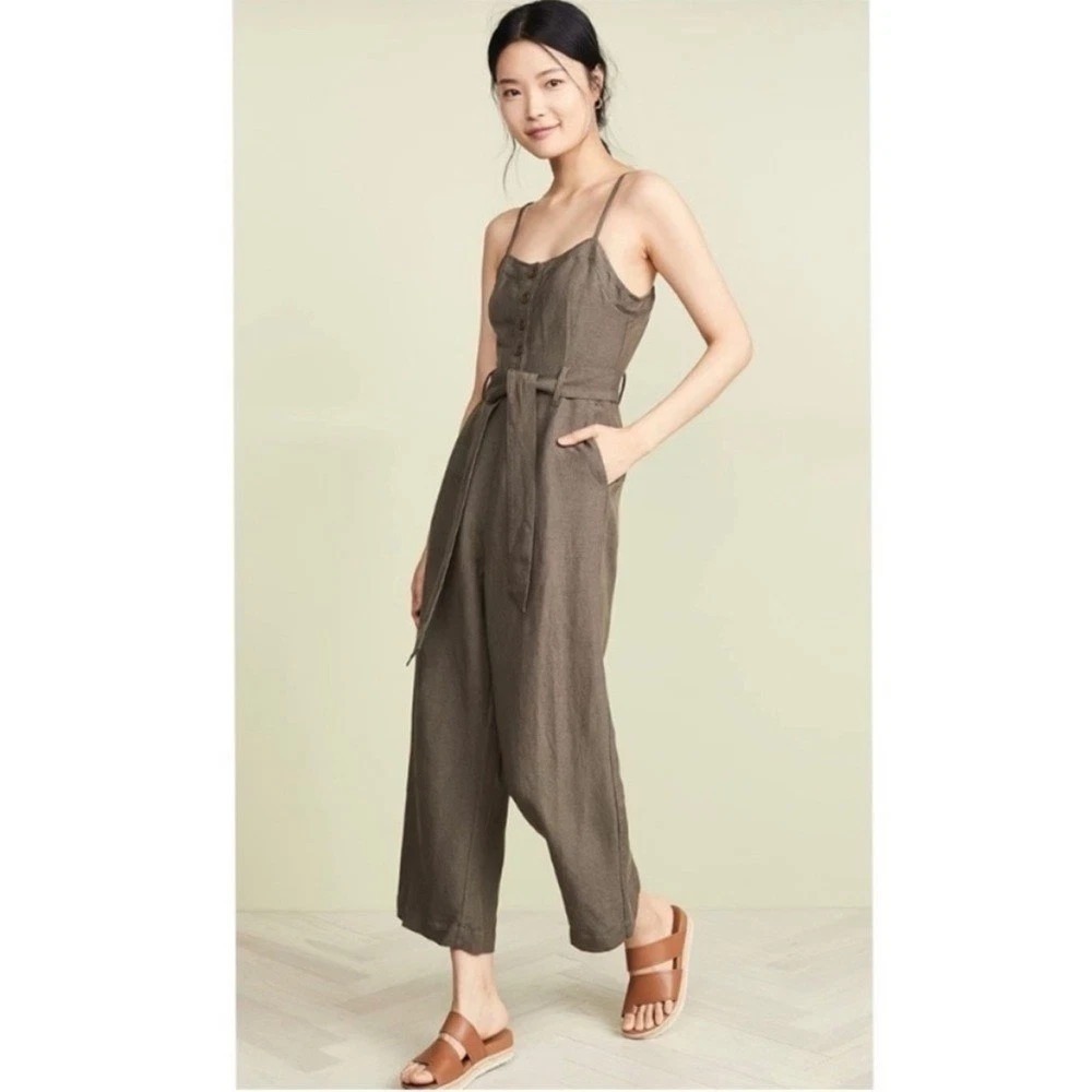 Rails Happer Olive Green Linen Blend Sleeveless‎ Jumpsuit Romper Crop Size S